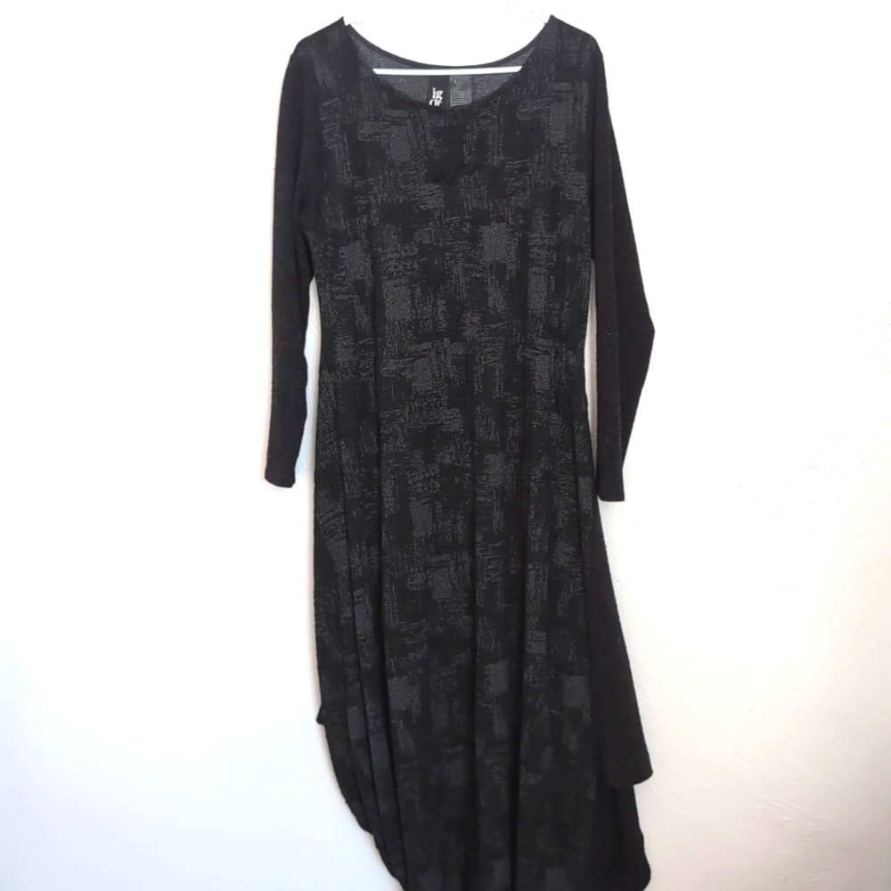 IGOR 'Laura' Long Sleeved Knit Dress in Black & Gray Women's Size 46 / 48 Large